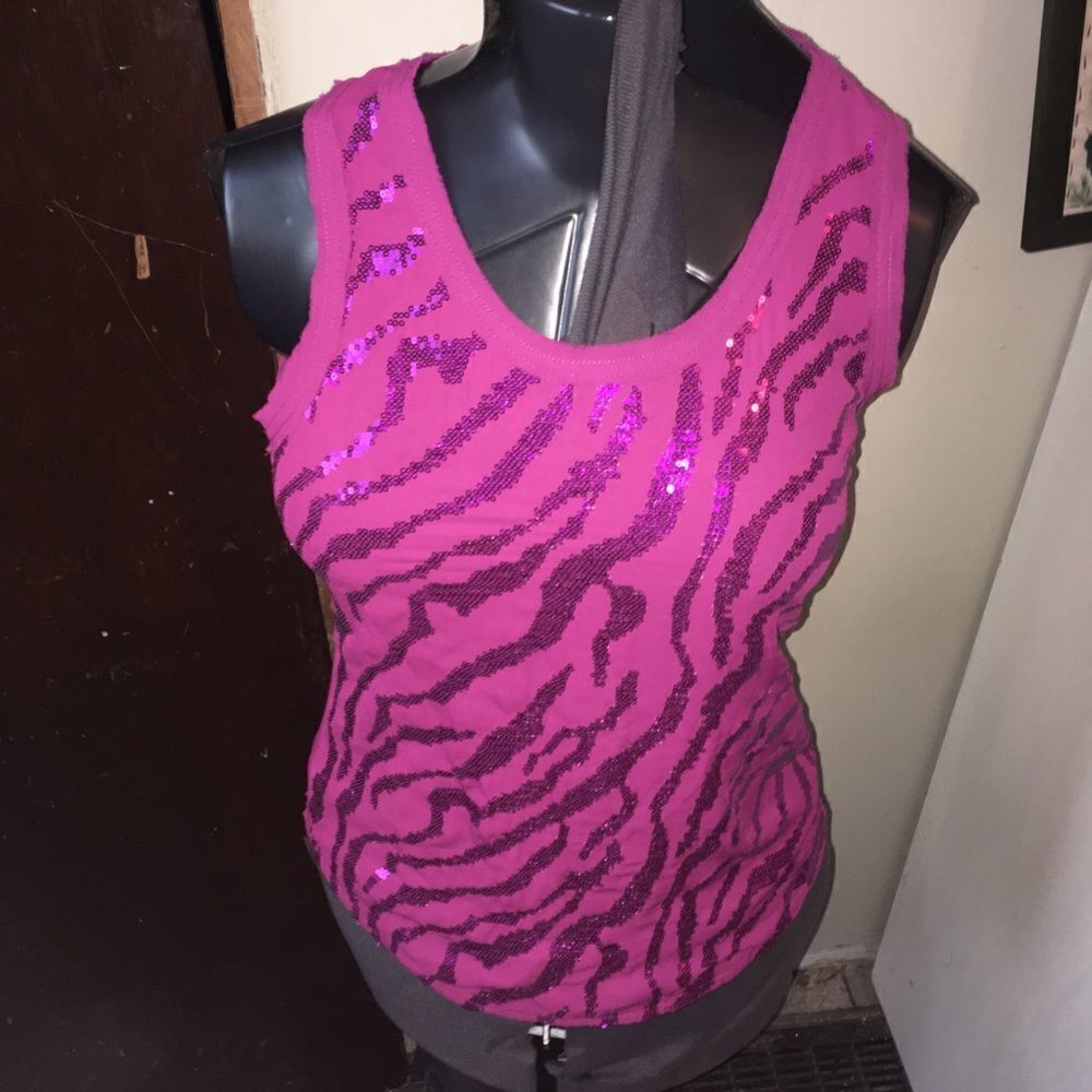 Ariat sequin zebra stripe magenta sleeveless blouse